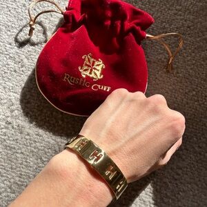 Rustic Cuff Gold-Tone Bracelet with Red Pouch